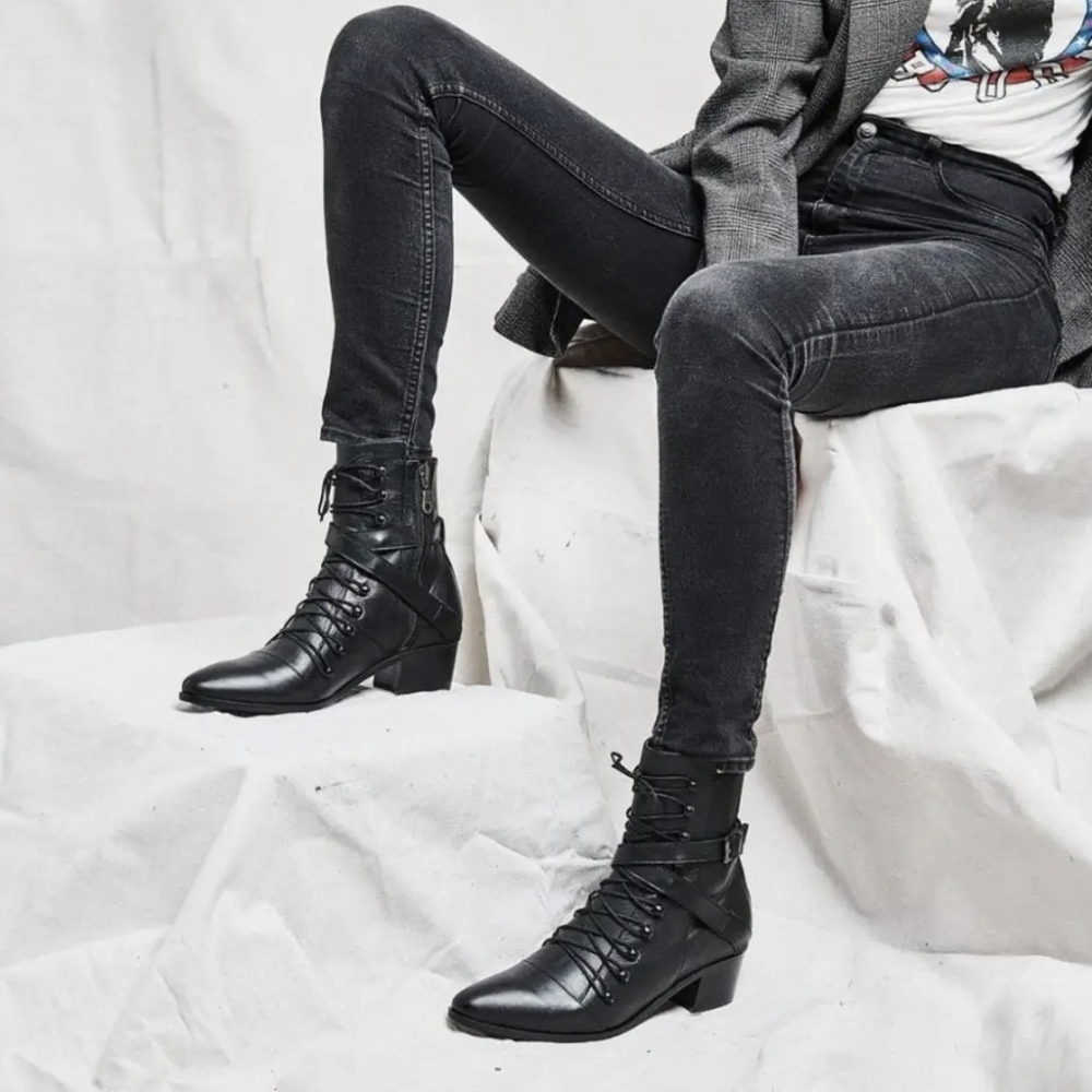 Black Leather laced booties by Modern Vice (10.5)